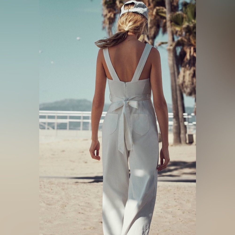 Anthropologie Chino White Wide Leg Belted Jumpsuit Size 2